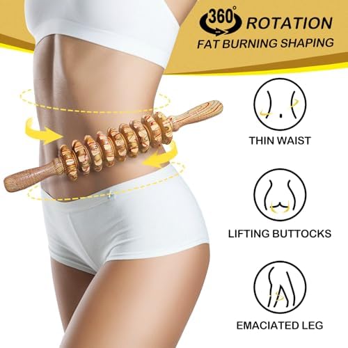 Wooden Massager Handheld Roller Trigger Point Massager Stick for Fascia, Cellulite, Muscle & Abdomen , Body Therapy Massager, Muscle Belly Relief Tool… - Image 4
