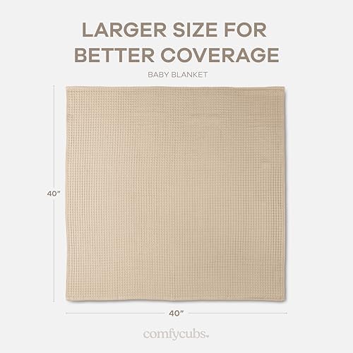 Comfy Cubs Waffle Weave Baby Blanket - 40” x 40” Cotton Blanket with Textured Design - Lightweight Swaddle for Bed, Crib, Stroller, or Couch - Soft and Cozy Cover for Toddlers, Boys & Girls - Sand - Image 4