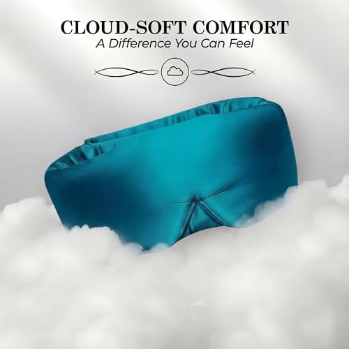 SLEEP SANCTUARY 100% Pure Mulberry Silk Sleep Mask - 22 Momme Light Blocking Hook & Loop Silk Eye Mask for Sleeping - Secure Fit for Side Sleepers, Women & Men - Cloud Soft (Peacock Blue) - Image 4