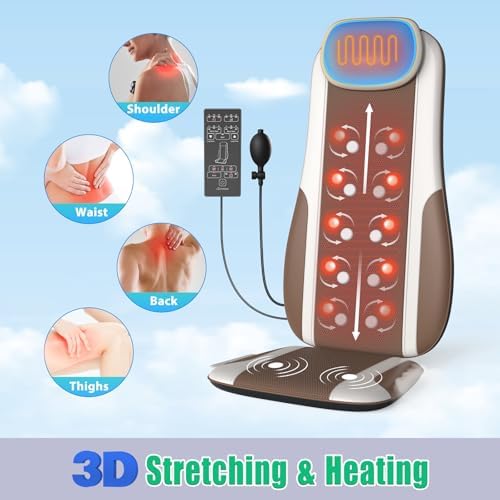 Shiatsu Back Massager with Heat, Massage Chair Pad Seat Cushion for Stress Relief, Deep Tissue Kneading & Roller, 2 Vibration Motors, Back Waist Hip Massager, PU Leather, with 2 Adapters - Image 2
