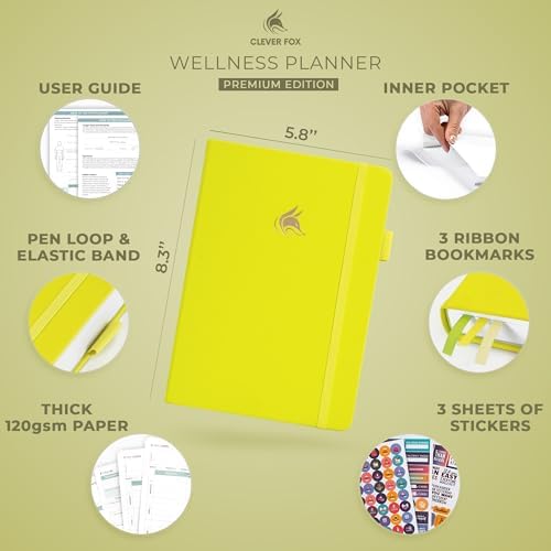 Clever Fox Wellness Planner & Food Journal for Weight Loss, A5 Neon Yellow - Image 2