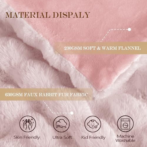 Latepis Pink Faux Fur Throw Blanket for Couch Bubble Cute Soft Warm Comforter Thick Furry Blanket for Sofa Bedroom Cozy Blankets for Women Gift Luxury Blanket for All Seasons 50''x60'', 860gsm - Image 4