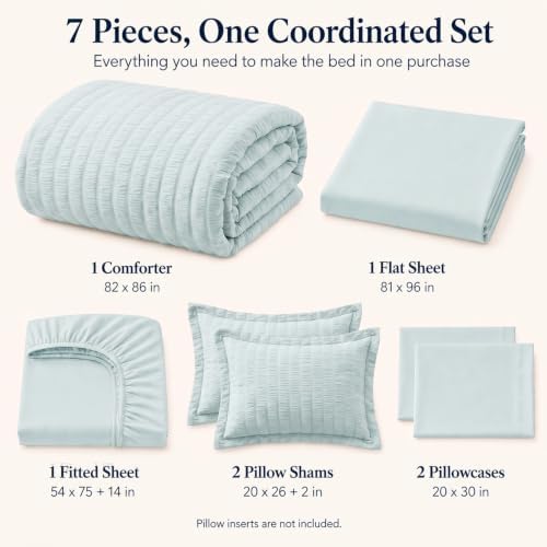 CozyLux Full Size Comforter Sets, 7 Pieces Ice Blue Seersucker Bed in a Bag - Image 2