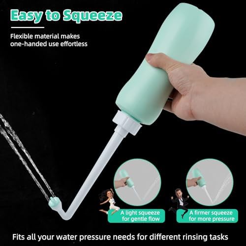 Hibbent 2 Pack 650ml Portable Bidet Sprayer for Women or Men, Handheld Travel Bidet for Personal Hygiene, Jet Spray Bottle for Toilet & Bathroom, Peri Bottle for Postpartum Care, Travel Bag, Green - Image 2