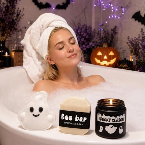 Honxicur Boo Basket Stuffers for Women, Halloween Gifts Box - 8Pcs Spooky Ghost Cup Positive Crochet Socks Spa Care Package for Teens Mom Sister Coworks Her - Image 7