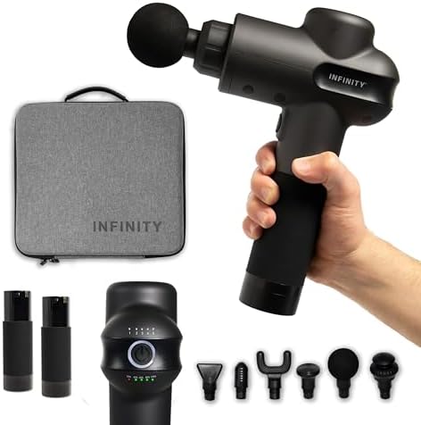 Infinity PR Pro Endurance Percussion Massage Device (Black) Swappable Battery Included 45W high Torque and Performance brushless Motor Eight Hour Total runtime (Matte Black) by Infinity