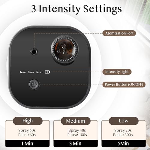 Waterless Essential Oil Diffuser, Portable Aroma Diffuser, Battery Operated, 3 Mist Modes, Aromatherapy Diffuser for Essential Oils, Cordless Scent Air Machine for Home, Office, Small Room, Black - Image 3