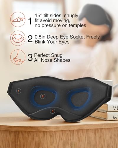 MABAO Sleep Mask for Side Sleeper, Eye Mask for Sleeping Women Men, Black - Image 3