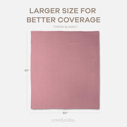 Comfy Cubs 100% Cotton Waffle Weave Throw Blanket Breathable Skin-Friendly Soft Lightweight Blankets - Perfect Warm Textured Blanket Layer - Size for Couch Bed & Sofa (Mauve, 50" X 60") - Image 4