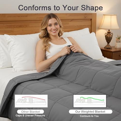 Smart Queen Weighted Blanket(48"x72",10lbs Grey) Full Size Soft Cooling Heating Heavy Blanket for Sleeping, Breathable Blanket with Glass Beads Perfect for 80-120 lbs,All Year Use - Image 4