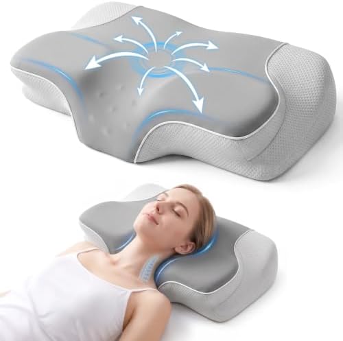 Cervical Neck Pillow for Pain Relief, Ergonomic Memory Foam Pillow for Neck & Shoulder Support，Grey, 60 * 36 * 13cm, Cooling Pillow for Side Back & Stomach Sleepers with Washable Cover by Unknown