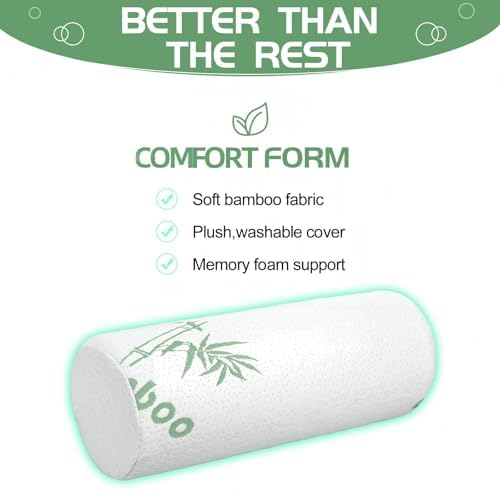 Bucherry 2 Pcs Bamboo Memory Foam Neck Roll Pillow 15.8 x 5.9 Inches - Image 3
