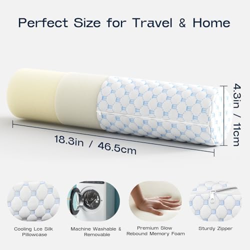 Neck Roll Pillow, Memory Foam Neck Support Pillows, Round Neck Pillows, Cylinder Bolster Pillows for Bed, Couch, and Yoga, Removable Washable Cover,18 * 4.1 * 4.1inch (Cool-Blue) - Image 5