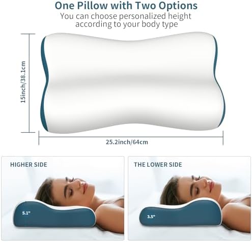 Cervical Neck Pillow for Pain Relief, Contour Memory Foam Pillows for Sleeping, Ergonomic Pillow Orthopedic Cooling Pillow Bed Pillow Neck Support for Side Back Stomach Sleepers(White&Blue) - Image 5