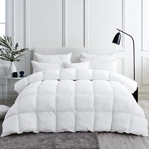 Luxurious White Solid Medium Weight, California King Size Goose Feathers Down Comforter for All-Season Weather Duvet Insert, Premium Baffle Box, 100% Egyptian Cotton Cover, 70 oz. Fill Weight by EgyptianBedding