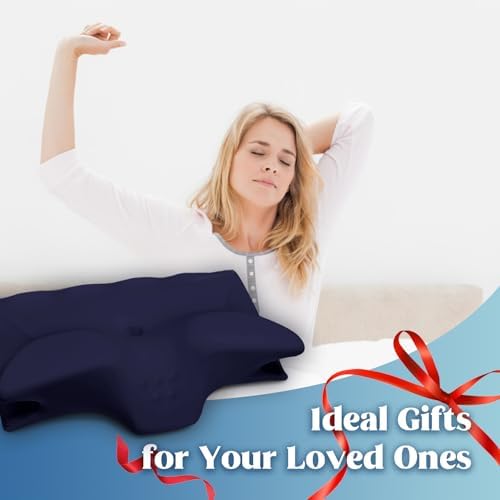 Cooling Contour Memory Foam Pillows Support Odorless Ergonomic Neck Pillow Adjustable Orthopedic Bed Pillow for Side Back Stomach Sleeper Cervical Pillow for Neck Pain Relief,with Pillowcase,Navy - Image 7