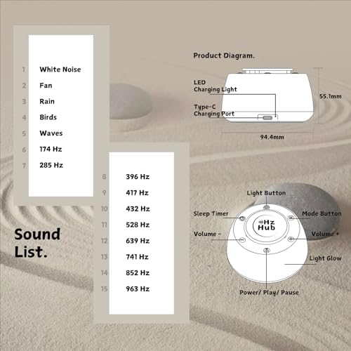 Solfeggio Frequency Sound Machine — 432 Hz, 528 Hz & 10 Healing Frequencies + White Noise | Portable Frequency Generator for Healing, Sleep, Meditation & Stress Relief | 15 Calming Sounds - Image 5