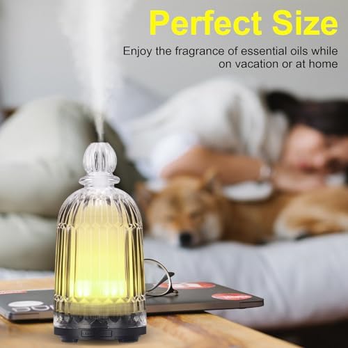 Glass Essential Oil Diffuser, Ultrasonic Aroma Diffuser Glass Cover & Plastic Reservoir with 7 LED Color Changing Light, Auto Shut-Off for Home Office Spa, 120ml(Black Base) - Image 6