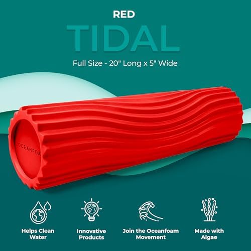 Oceanfoam Tidal Roller - Red - Muscle Massage Foam Roller for Back Pain & Stretching - Firm and Ergonomic Wide Wave Textured - Yoga, Athletics, & Wellness - Full Size, 20" x 5" - Image 2