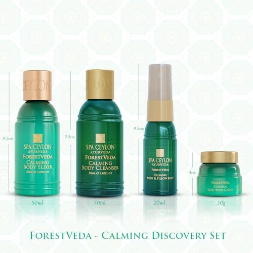 Spa Ceylon ForestVeda Calming Discovery Set - 4-Piece Ayurveda Bath & Body Gift Set with Plant Botanicals, Eucalyptus, Cedarwood & Moringa - Body Cleanser, Body Elixir, Body Cream & Pillow Mist - Image 3