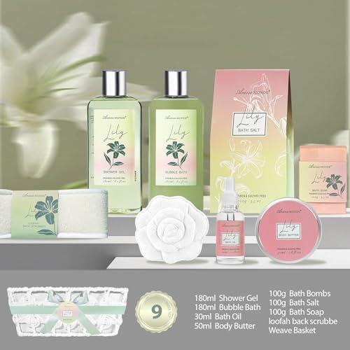 Spa Gift Baskets for Women Bath and Body Gift Set 9pc Lily Home Spa Kit - Image 2