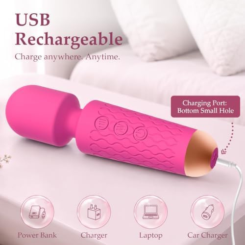 Upgraded Cordless Rechargeable Mini Handheld Massager, 20 Modes 8 Speeds, Premium Silicone, Rose Color, On-the-Go Stress Away & Full Body Muscle Relaxation - Image 3