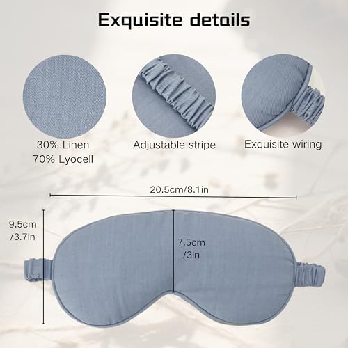 Sleep Mask Linen Eye Mask with Elastic Band,Comfort Sleeping Shade for Nighttime Sleeping, Traveling & Napping,Side Sleeper Eye Cover Cooling with Travel Bag Gift Package(Sky Blue) - Image 2