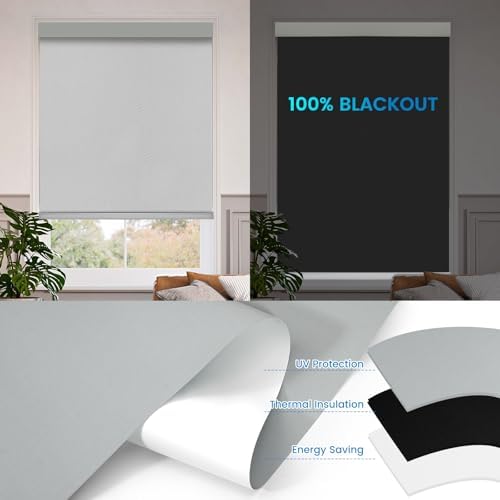 Motorized 100% Blackout Roller Shades – Custom Smart Blinds with Remote Control, Rechargeable Battery or Plug-in Motor, Tuya WiFi Optional, Home & Office Automatic Window Shades (Gray/CH9393) - Image 4