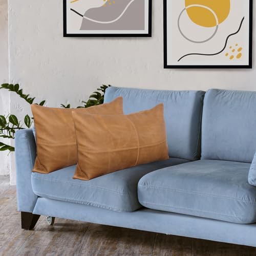 LL LEATHER LOVERS 100% Lambskin Leather Pillow Cover - Sofa Cushion Case - Decorative Throw Covers for Living Room & Bedroom, Tan Plain Pack of 1-16X24 Inch - Image 7