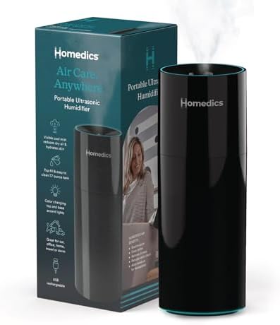 Homedics Portable Humidifier Small Ultrasonic Cool Mist (Gloss Black) by Homedics