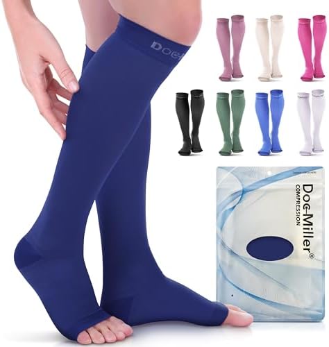 Doc Miller Open Toe Compression Socks, 20-30 mmHg, Knee High, Men & Women by Doc+Miller