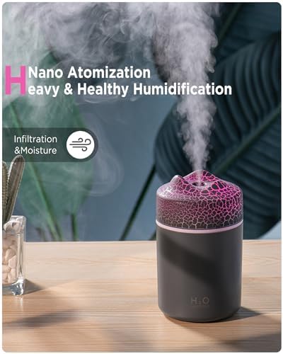 Portable Mini Humidifier, Colorful Volcanic Texture, 300mL Cool Mist Humidifier, USB Powered, Auto Shut-Off. Perfect for Bedroom, Office & Car. - Image 2