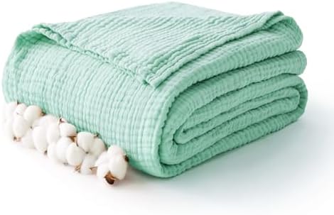 100% Cotton Muslin Blanket Twin 66" x 90", Breathable and Lightweight Cotton Twin Blankets for Couch, Soft Cooling Summer Gauze Blanket for Adults All Season, Mint by Kozyhvn