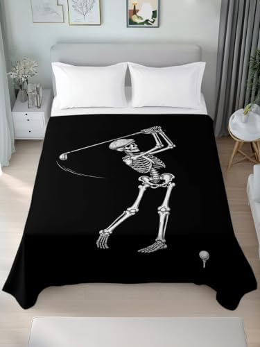Halloween California King Flat Sheet Skeleton Golfer Flat Sheets Only Soft Bedding Top Sheets Hotel Quality Golf Ball Funny Skull Bones Cal King Bed Sheet for All Season Bedroom Dorm Halloween Decor - Image 4