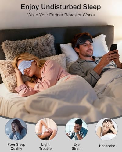 IEKEODI 2 Pack Silk Sleep Masks, Light Blocking Eye Masks, Purple & Purple - Image 3