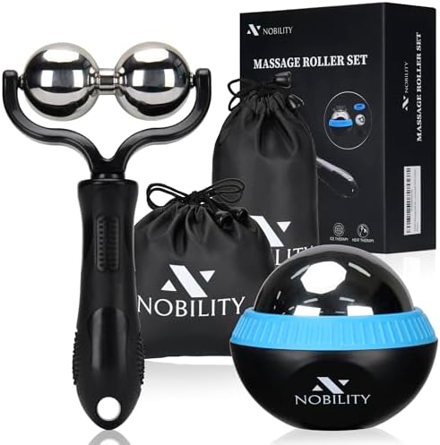 Nobility Massage Ball Roller– Ice Cold and Hot for Deep Tissue and Sore Muscle Relief of Stiffness and Stress, Body, Neck, Back, Foot, Plantar Double Black by Nobility