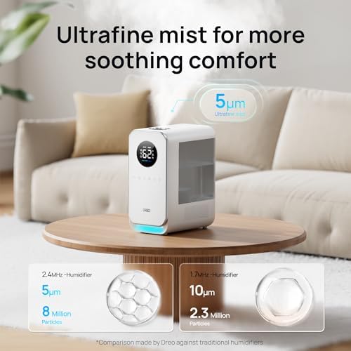 DREO Humidifiers for Bedroom, Top-filled Smart Quiet Cool Mist Humidifiers for Large Room Home, Oil Diffuser & Nightlight, 50Hours Runtime for Indoor Plants, with Alexa/Google, Grey - Image 3