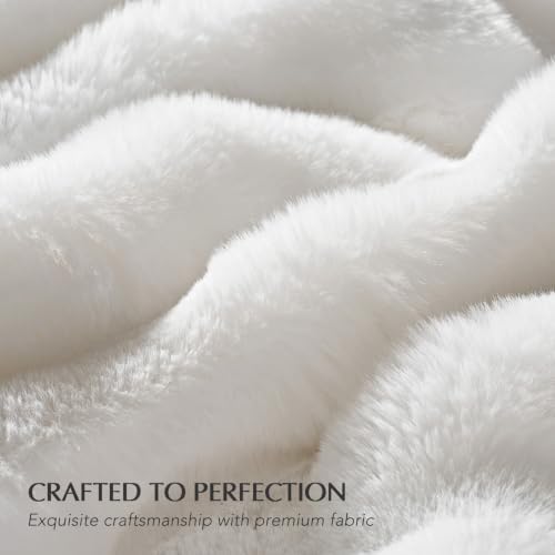 EverGrace Faux Rabbit Fur Bubble Throw Blanket, 60"x80", Bright White - Image 4
