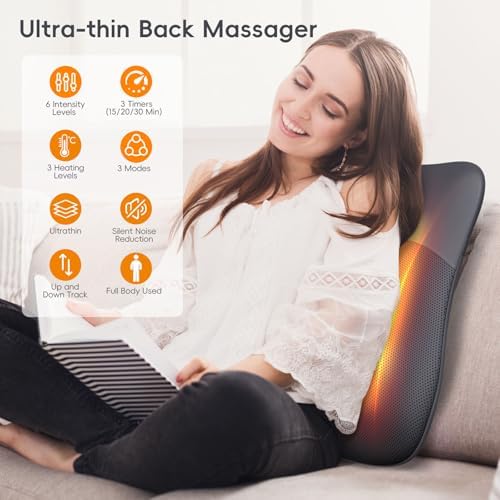 Back Massager with Heat for Pain Relief Deep Tissue, Ultrathin 4D Shiatsu Lower Back Massager, Chair Back Massager for Home Office, Gifts for Women Men,Black - Image 2