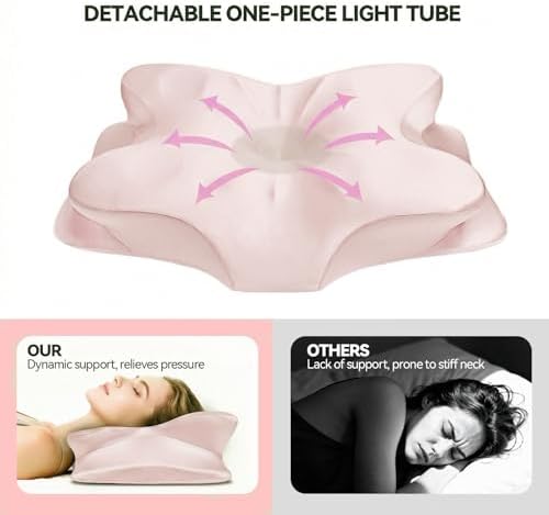 Cervical Neck Pillow for for Neck Support,Ergonomic Memory Foam Contour Pillow with Wrinkle-Resistant Silky Satin Fabric Cover,Orthopedic Bed Pillow for Side,Back,Stomach Sleepers,Pink - Image 5
