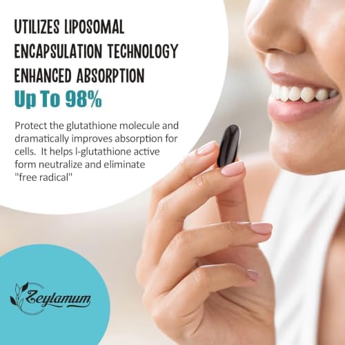 Zeylamum 2400 MG Liposomal Glutathione Softgels, Max Absorption, Active Form L-Glutathione Reduced (GSH), with Hyaluronic Acid, Resveratrol, Master Antioxidants for Brain, Immune System, 60 Softgels - Image 6