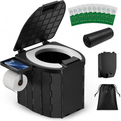 Portable Toilet for Adults, Foldable Camping Toilet Travel Floding Potty with Lid & Paper Holder, Upgrade Water Barrier,Compact Lightweight Design for Car/RV/Hiking/Beach/Camping,450lbs Capacity by Carry360