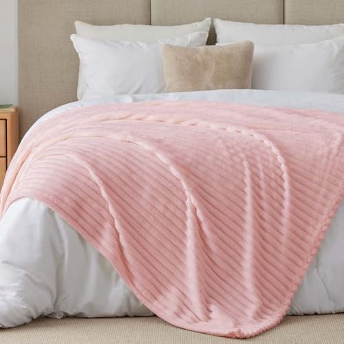 BEDELITE Ribbed Full Size Blanket for Bed, Pink, 84"x90" - Image 2