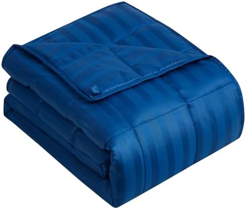 Weighted Blanket for Adults (10 lbs, 48" x 72", Midnight blue Stripes) Heavy Blanket for Sleeping Perfect for 90-110 lbs, Twin Size Breathable Blanket with Premium Glass Bead, Machine Washable by yescool