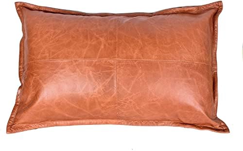 LL LEATHER LOVERS 100% Lambskin Leather Pillow Cover - Sofa Cushion Case - Decorative Throw Covers for Living Room & Bedroom - Mango Box Tan Antique Pack of 2-14X22 Inch - Image 2