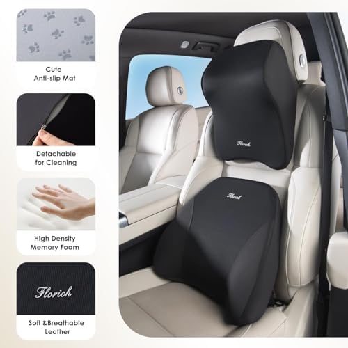 FLORICH Upgrade Lumbar Support and Car Neck Pillow, Back Support and Headrest Pillow for Car Seat Driver, Memory Foam Back Neck Support Pillow and Car Seat Lumbar Support for Car Office Chair - Black - Image 4