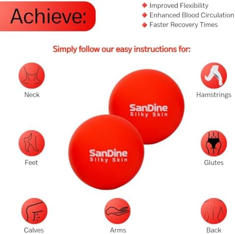 Lacrosse Massage Balls for Deep Tissue Massage - Release Tension Relieve Muscle Soreness Improve Flexibility - Ideal for Myofascial Release Trigger Point Therapy - 2Pack Yoga Balls by Sandine (Red) - Image 5