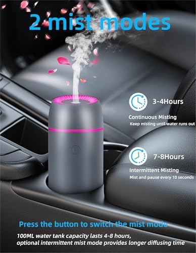 Portable Mini Ultrasonic Essential Oil Diffuser - 100ml USB Aromatherapy Humidifier with 7-Color LED Lights, Upgraded Aluminum Alloy Shell for Home, Office, Bedroom, Car & Small Spaces (Grey) - Image 3