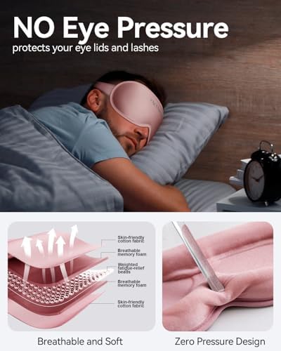 Weighted Sleep Mask for Women: 3D Contoured Blackout Eye Mask for Eyelash Extensions, Zero Pressure Memory Foam Blindfold, Self-Care Relaxation Gift, Travel & Long Flight Essentials (Pink) - Image 5