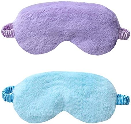 Faux Fur Eye Mask 2PCS Soft Plush Sleeping Blindfold,Purple Blue by EleCharm